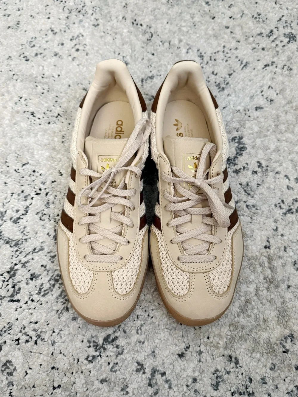 Adidas Gazelle Shoes in Sand Strata/ Brown & Gum Soles